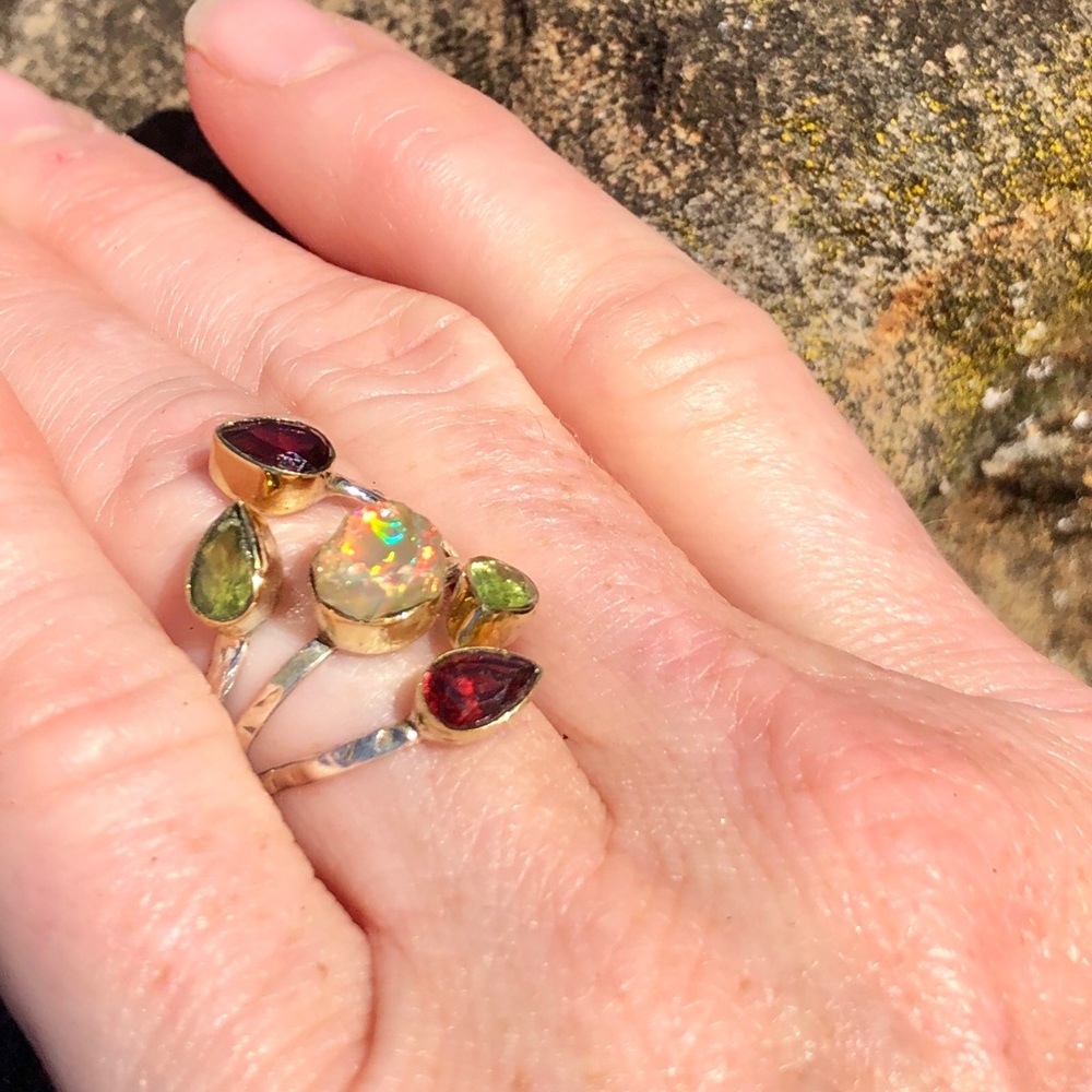 SOLD Opal, Peridot & Garnet Ring - Picture 5 of 8